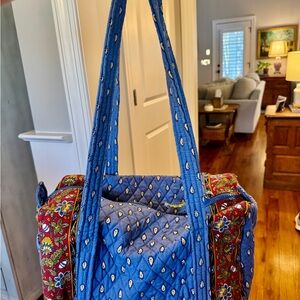 Vera Bradley Quilted Blue Patterned Tote with Floral Trim